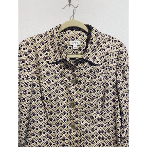 LOFT Jacket Womens Medium Geo Print Car Coat Button Up Lined Retro Y2K Preppy - Picture 2 of 6